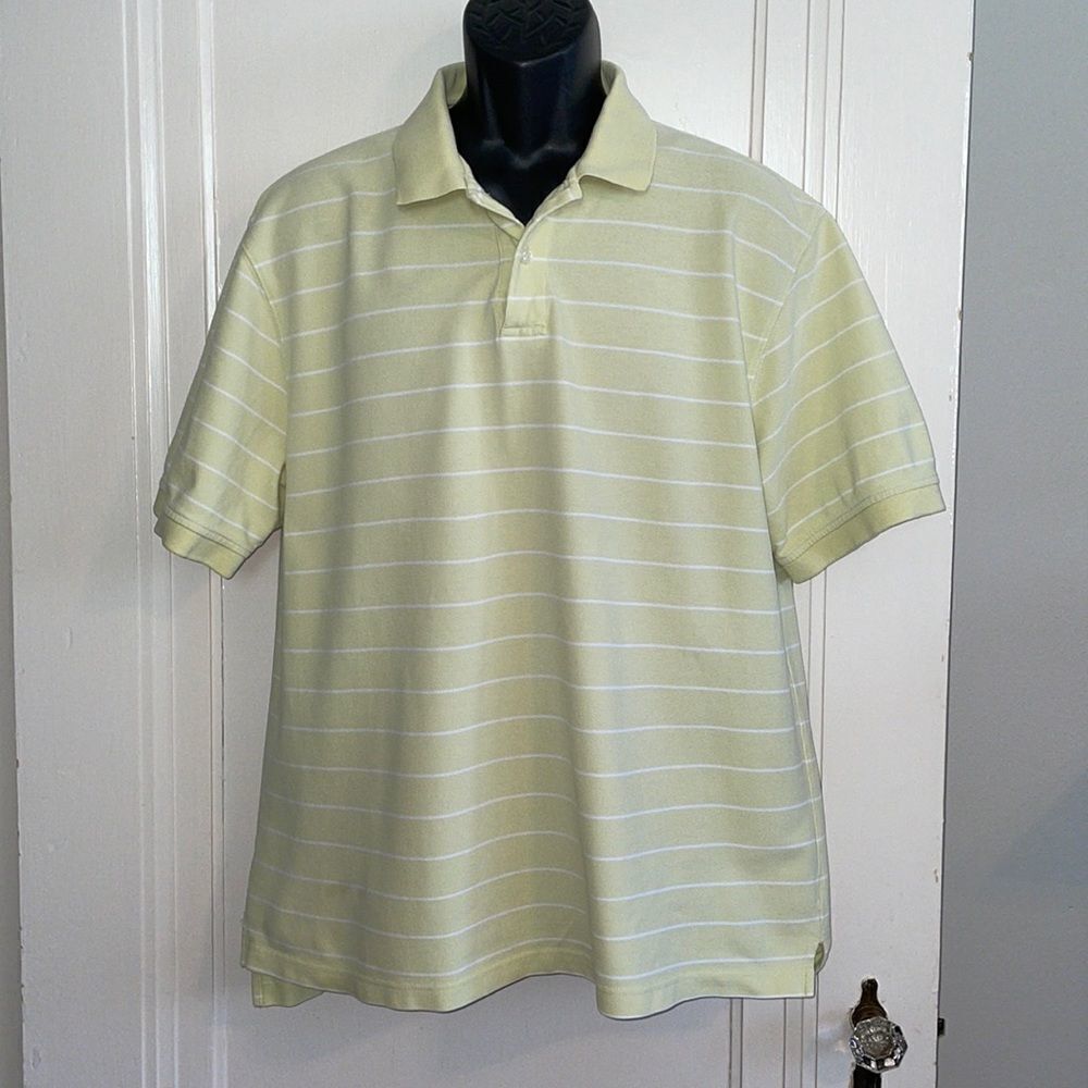 Saddlebred chartreuse green‎ & white striped polo shirt